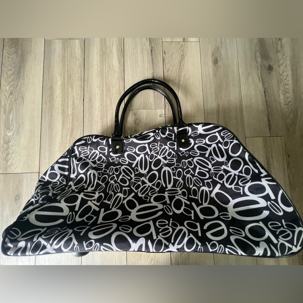 Bebe Carry On Bag Black White Logo Roller Giselle Duffle Luggage - Picture 11 of 15